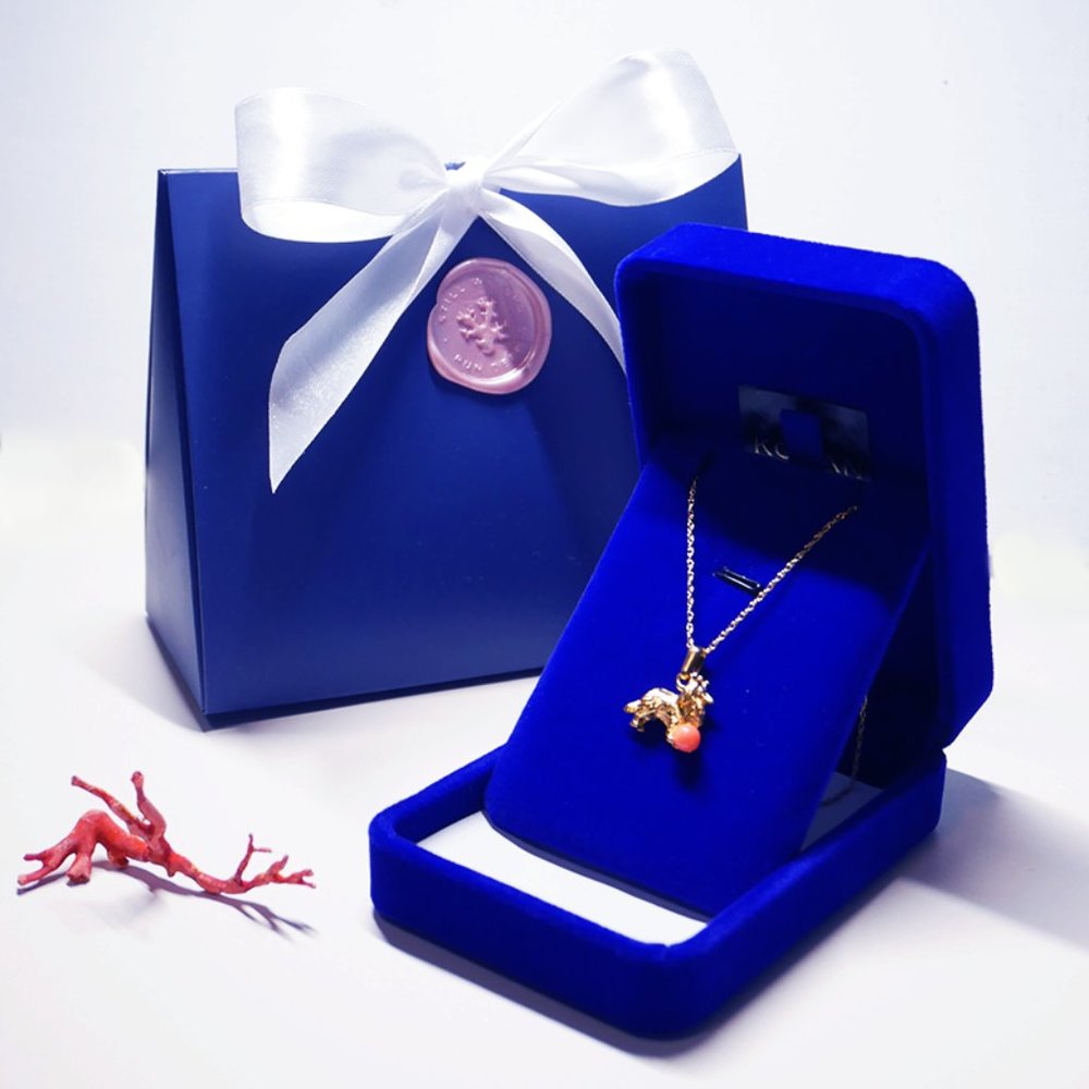 Genuine Angel Skin Momo Coral Pendant Necklace 14K 16" Chain - Puppy Charm